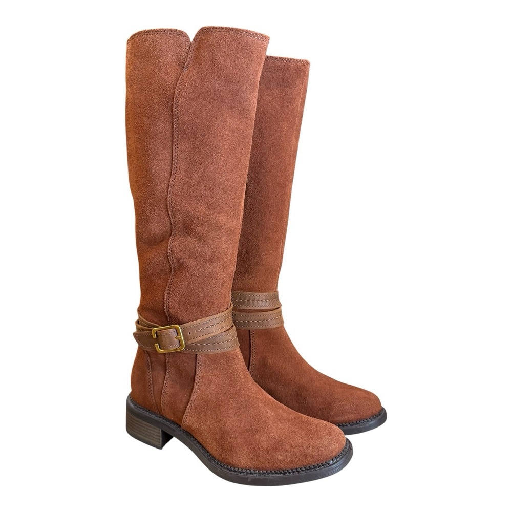 Clarks Maye Shine Riding Boots Dark Tan Suede 7.5M